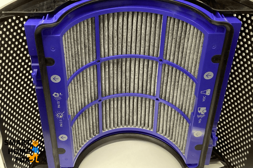 Der Aktivkohlefilter ist im Dyson Pure Humidify and Cool PH01 Luftreiniger Ansauggitter eingesetzt